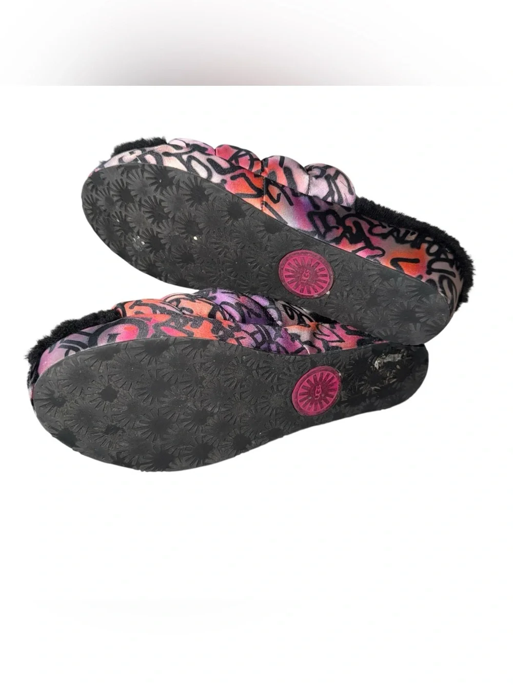 UGG Graffiti Quilted Slide Sandals in Pink, Orange & Black